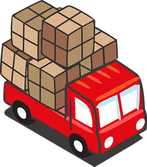 Red Delivery Truck Cartoon PNG Image