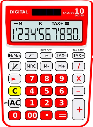 Red Digital Calculator Displaying Numbers PNG Image