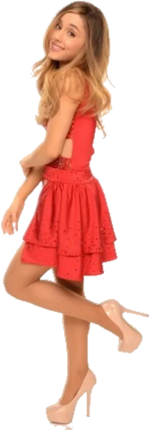 Red Dress Celebrity Pose PNG Image