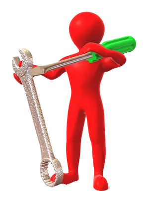 Red Figure Holding Wrench PNG