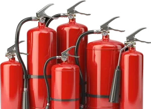 Red Fire Extinguishers Grouped Together PNG Image