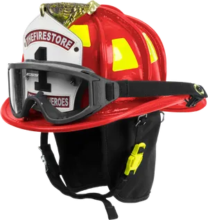 Red Firefighter Helmetwith Visorand Flashlight PNG Image