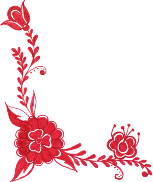 Red Floral Corner Design PNG Image