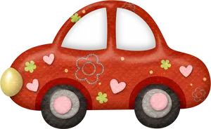 Red Floral Patterned Cartoon Car PNG Image