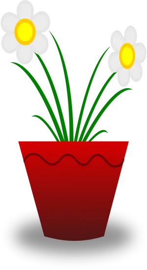 Red Flower Potwith Daisies PNG Image