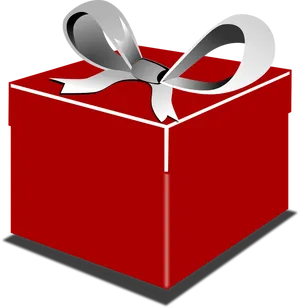 Red Gift Box Silver Ribbon PNG Image