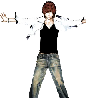 Red Haired Anime Character Arms Outstretched PNG Image