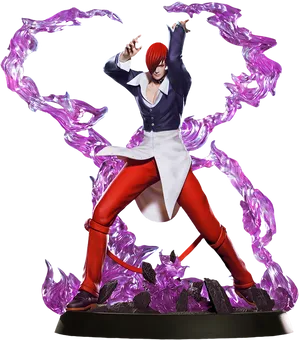 Red Haired Anime Characterwith Purple Energy PNG Image