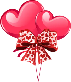 Red Heart Balloonswith Love Ribbon PNG Image