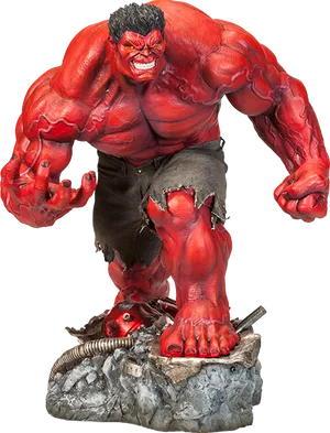 Red Hulk Statue Figure PNG Image