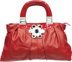 Red Leather Floral Accent Purse.png PNG Image