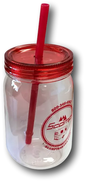 Red Lid Clear Jarwith Straw PNG Image