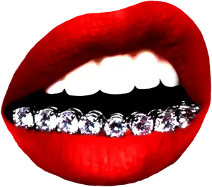 Red Lips Diamond Grillz Image PNG Image