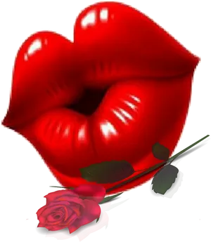 Red Lipsand Rose Artwork PNG Image