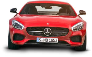 Red Mercedes Benz Front View PNG Image