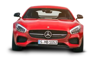 Red Mercedes Benz Front View PNG Image