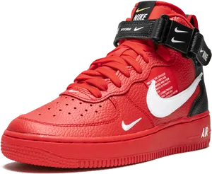 Red Nike Air Force Sneaker Side View PNG Image