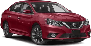 Red Nissan Sedan Profile View PNG Image