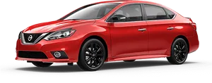 Red Nissan Sedan Profile View PNG Image