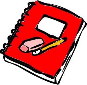 Red Notebook Pencil Eraser Cartoon PNG Image