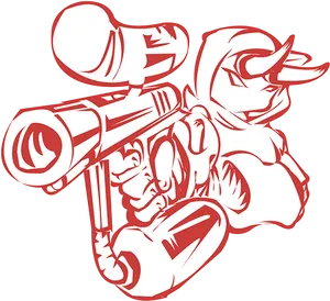 Red Outlined Arm With Gun PNG Image