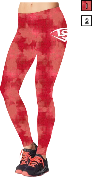 Red Patterned Sports Leggings PNG Image