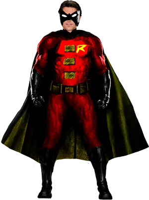 Red Robin Costume Standing PNG Image