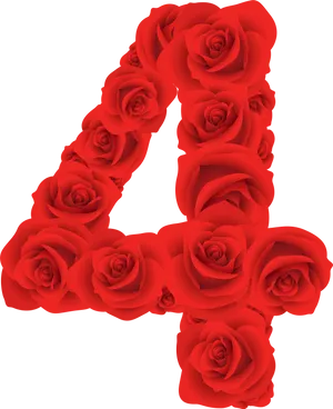 Red Rose Number Four Floral Art PNG Image