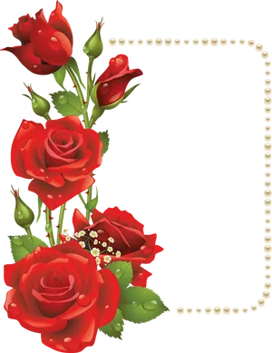 Red Rose Pearl Frame Design PNG Image