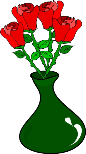 Red Rosesin Green Vase Vector PNG Image