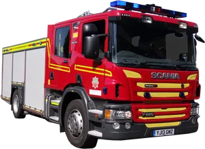 Red Scania Fire Engine Side View PNG Image