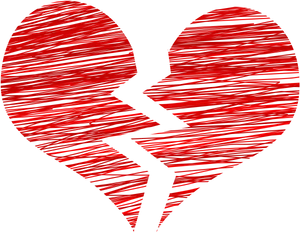 Red Scribbled Broken Heart PNG Image