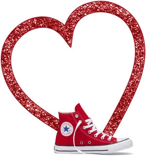 Red Sparkle Heart Borderwith Sneaker PNG Image