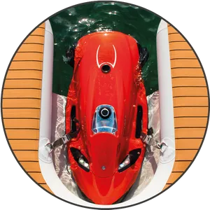 Red Speedboat Aerial View Docked PNG Image