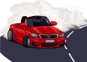 Red Sports Car Burning Rubber PNG Image