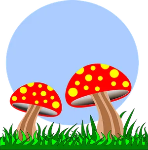 Red Spotted Mushrooms Night Illustration PNG Image