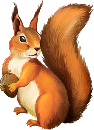 Red Squirrel Holding Nut Illustration PNG Image