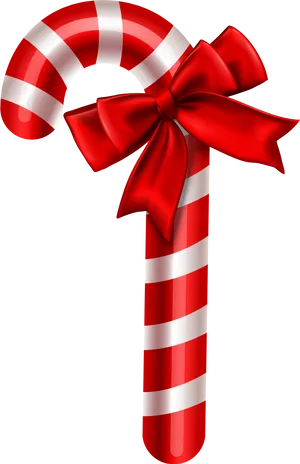 Red Striped Candy Cane With Bow PNG Image