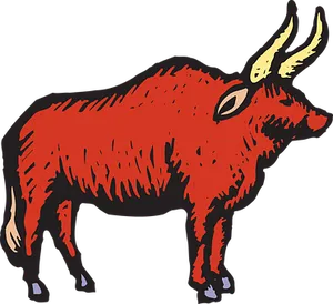 Red Stylized Bull Illustration PNG Image