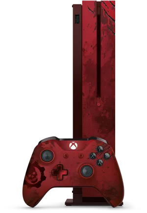 Red Themed Xbox Controllerand Console PNG Image