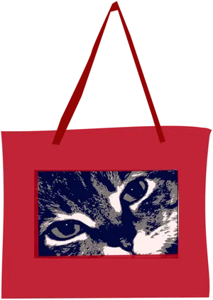 Red Tote Bagwith Cat Design PNG Image