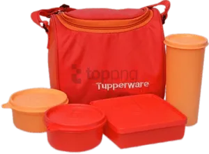 Red Tupperware Lunch Set PNG Image