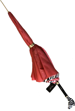 Red Umbrellawith Striped Handle PNG Image