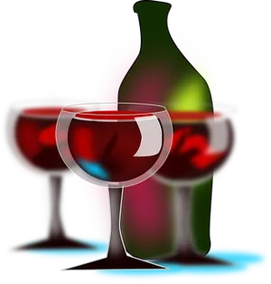 Red Wine Glassesand Bottle Artistic Illustration PNG Image