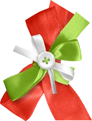 Redand Green Ribbon Bowwith Button PNG Image