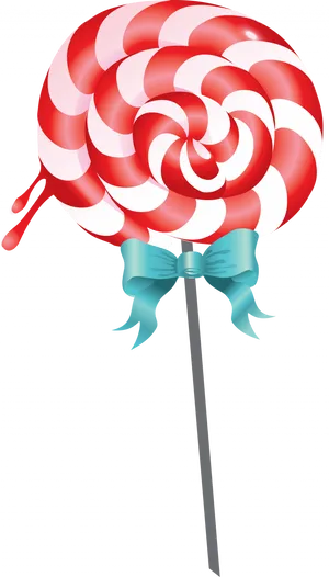 Redand White Swirl Lollipopwith Blue Bow PNG Image