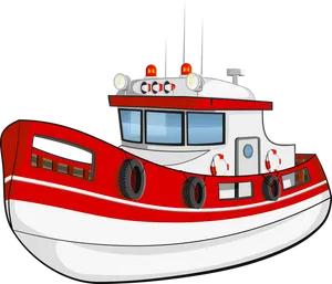 Redand White Tugboat Illustration PNG Image