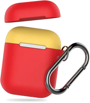 Redand Yellow Air Pods Casewith Carabiner PNG Image