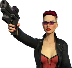 Redhead Female Agent With Gun PNG Image