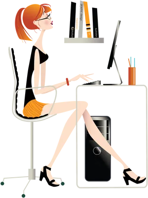 Redhead Graphic Designerat Work PNG Image